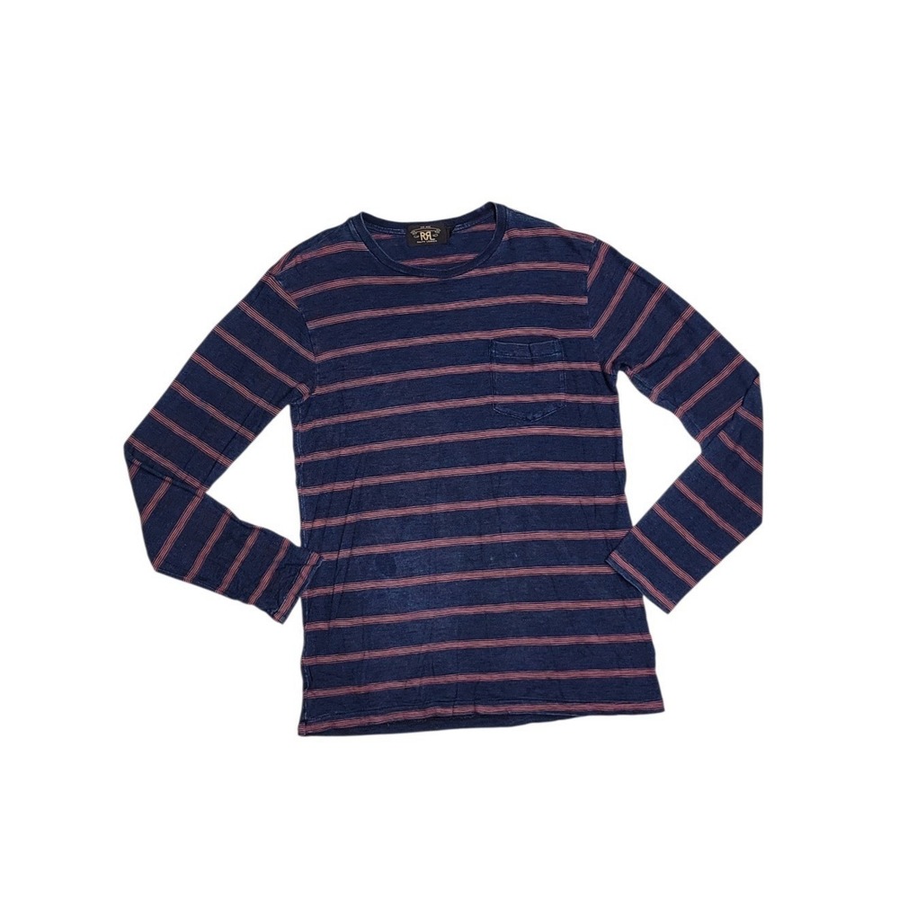 RRL Ralph Lauren Navy Shirt Striped Small  Men's Long Sleeve Tee Blue 100%cotton